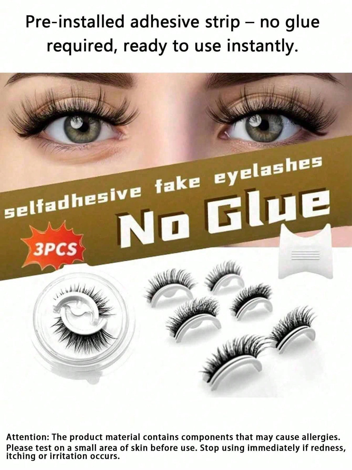Women's Natural Doll Eye Pre Adhesive False Eyelash Set