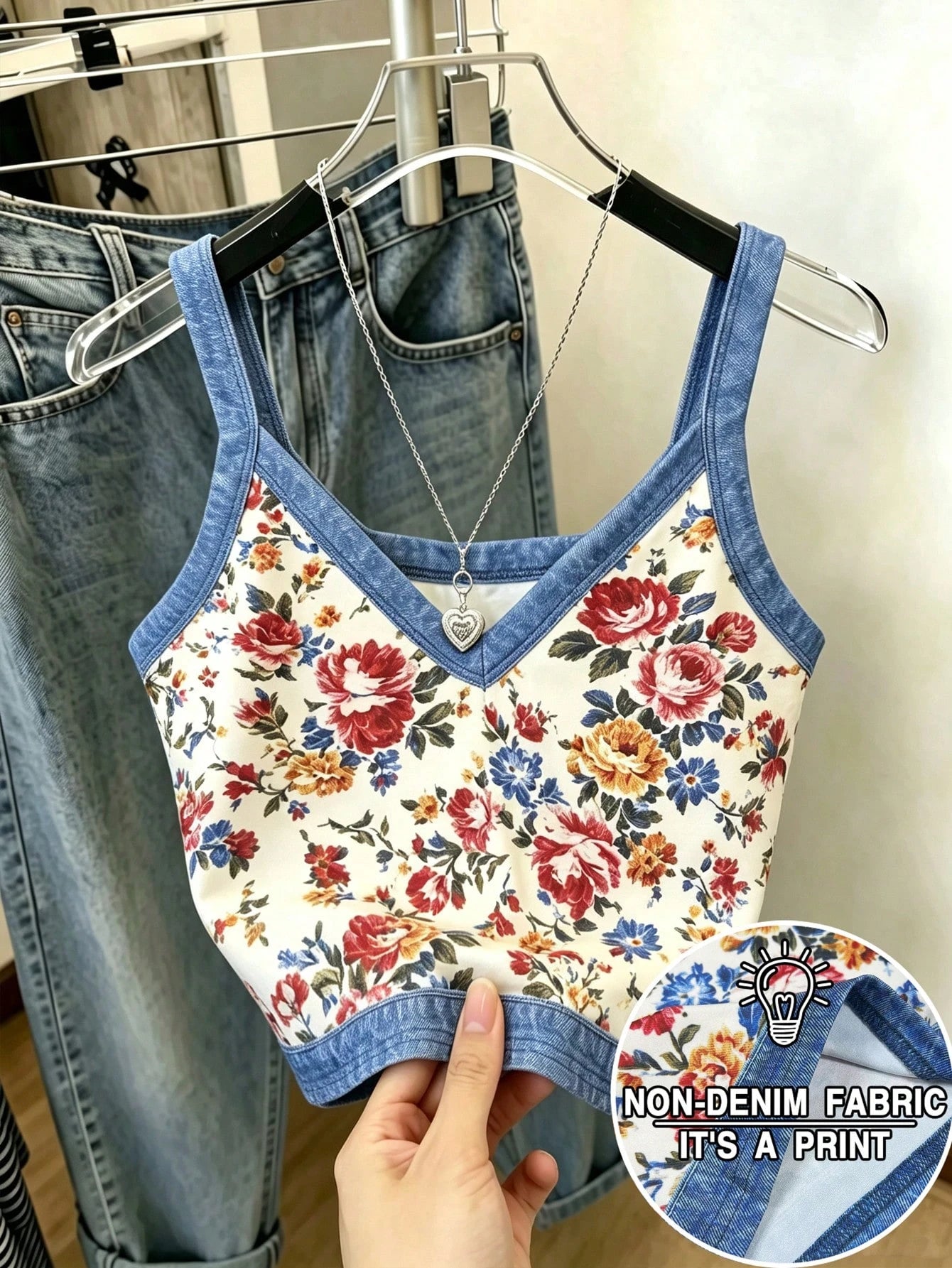 Women's Bohemian Floral Print Deep V-Neck Tank Top