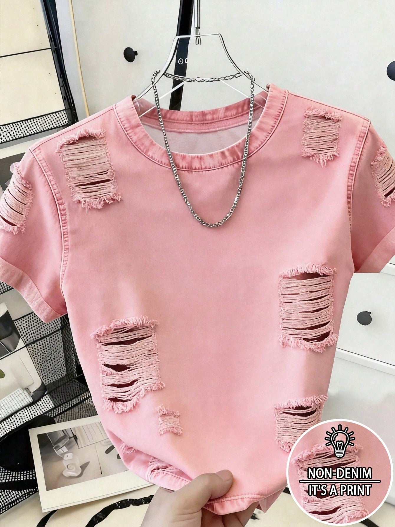 Women's Casual Ripped Round Neck Short Sleeve T-Shirt