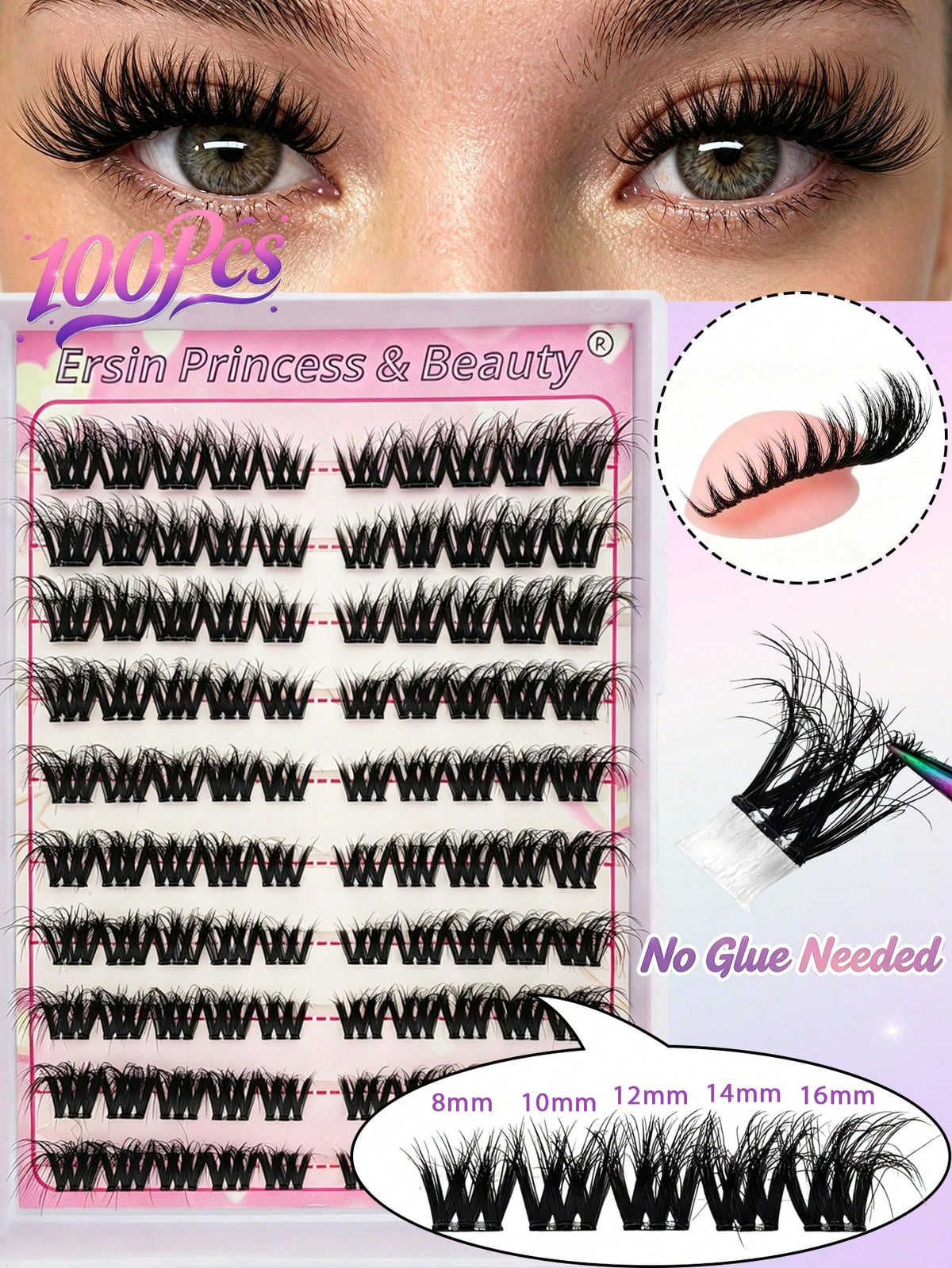 Women's Self-Adhesive Fluffy Cat Eye False Eyelash Cluster Set