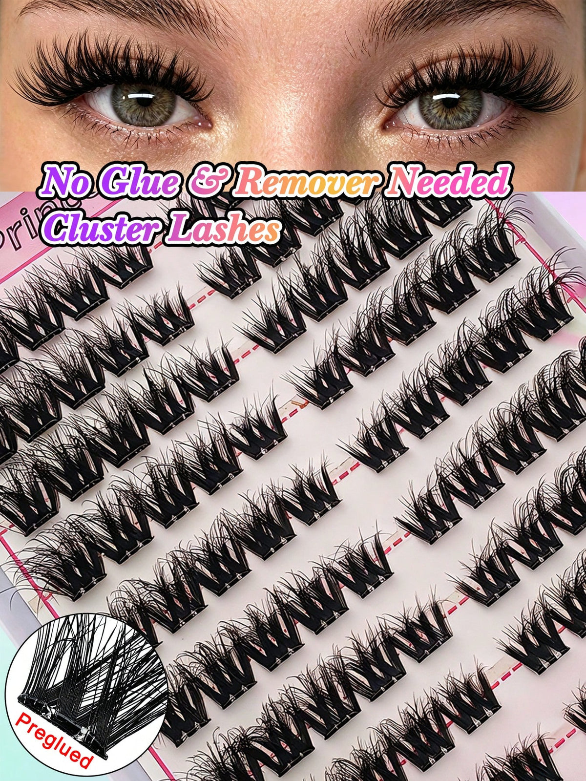 Women's Self-Adhesive Fluffy Cat Eye False Eyelash Cluster Set