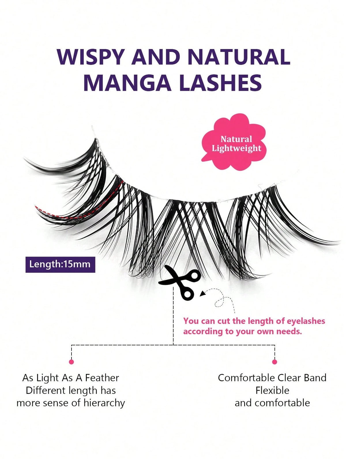 Women's 5 Pairs Anime Style Clear Band False Eyelashes Set