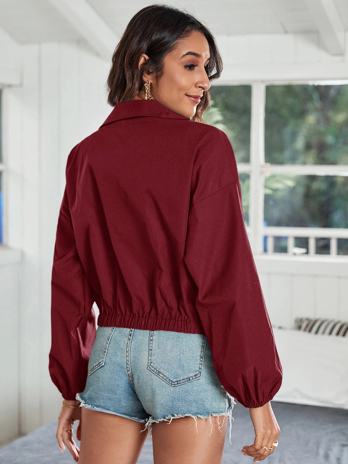 Women's Zip Up Drop Shoulder Windbreaker Jacket
