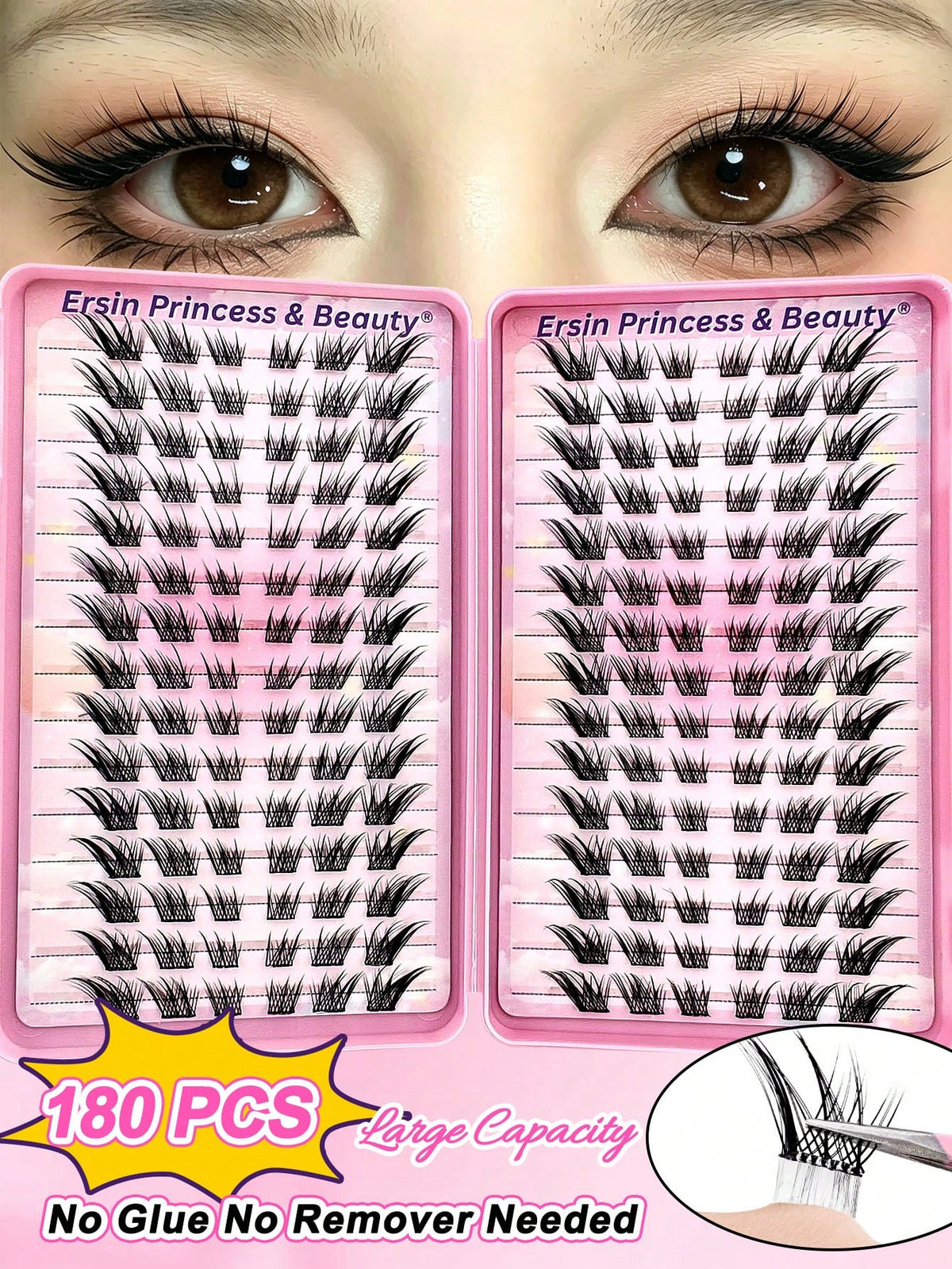 Women's 180-Piece C-Curl Self-Adhesive Cluster Eyelash Set