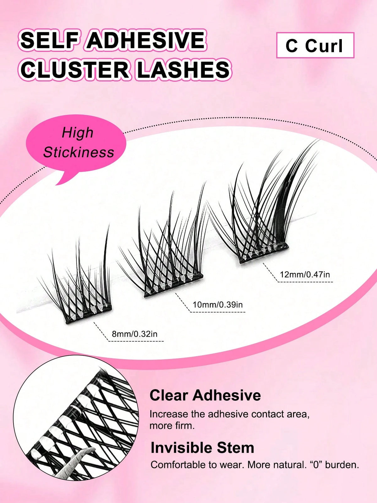 Women's 60pcs C-Curl Self-Adhesive Fluffy Eyelash Cluster Set