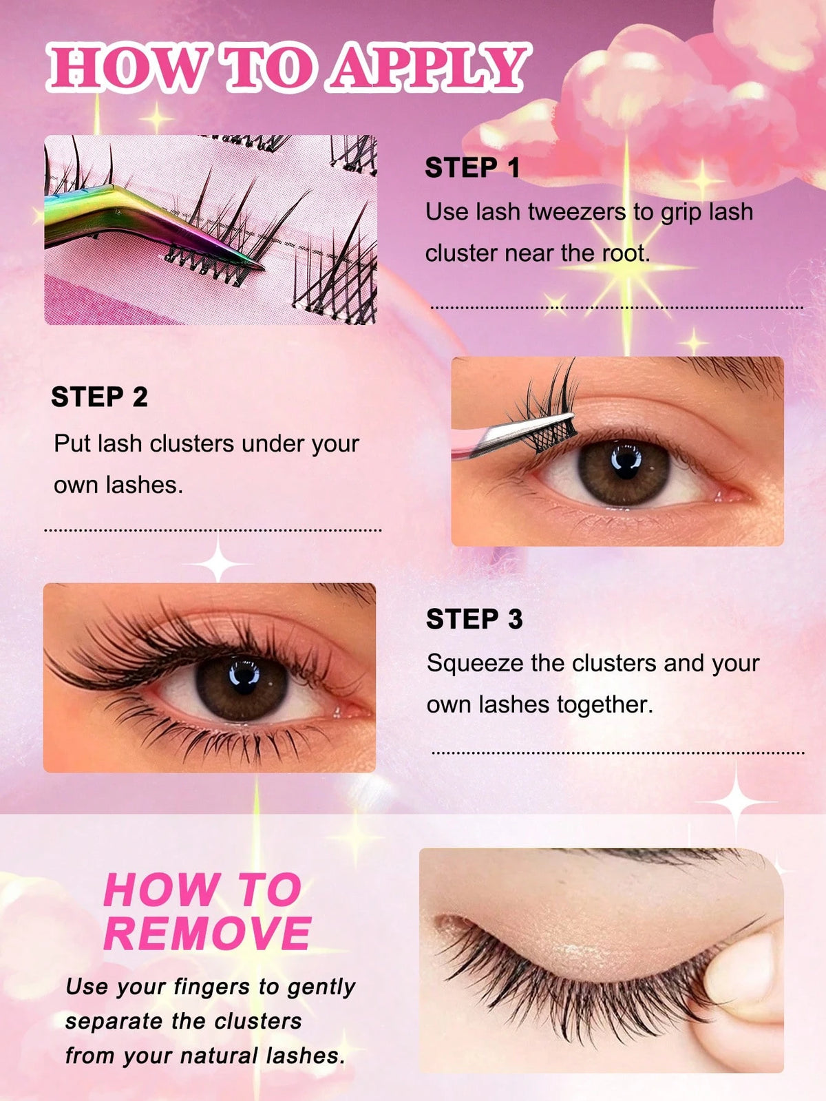 Women's 60pcs C-Curl Self-Adhesive Fluffy Eyelash Cluster Set