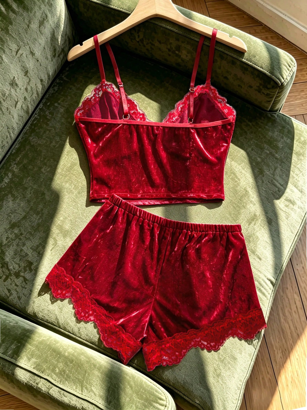 Women's Velvet V-Neck Cami Top and Shorts Pajama Set