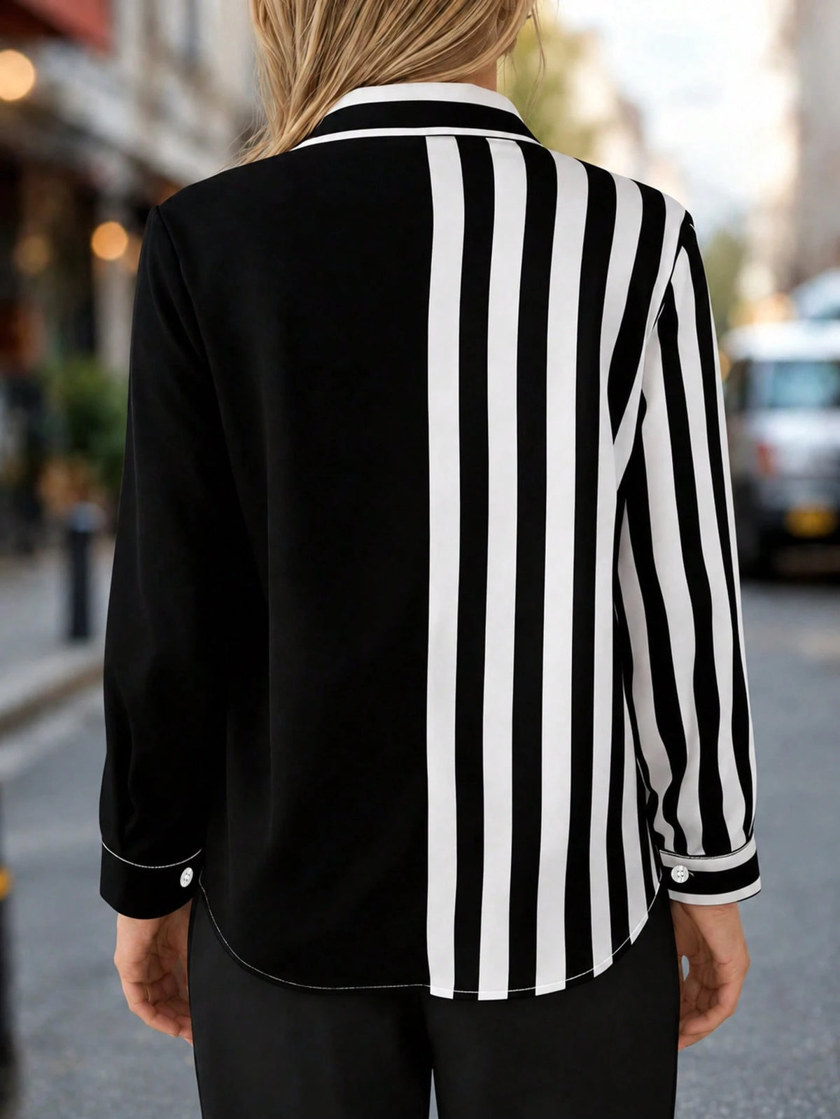 Women's Printed Patchwork Colorblock Pocket Button Shirt