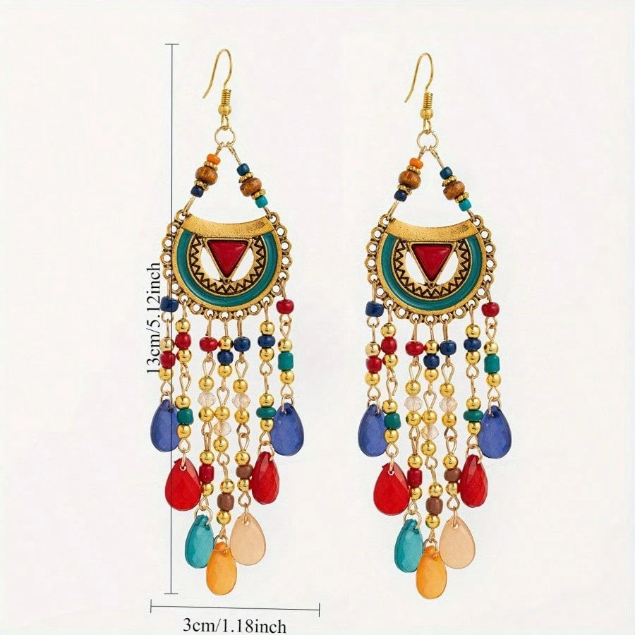 Women's Vintage Colorful Oil Drop Tassel Dangle Earrings