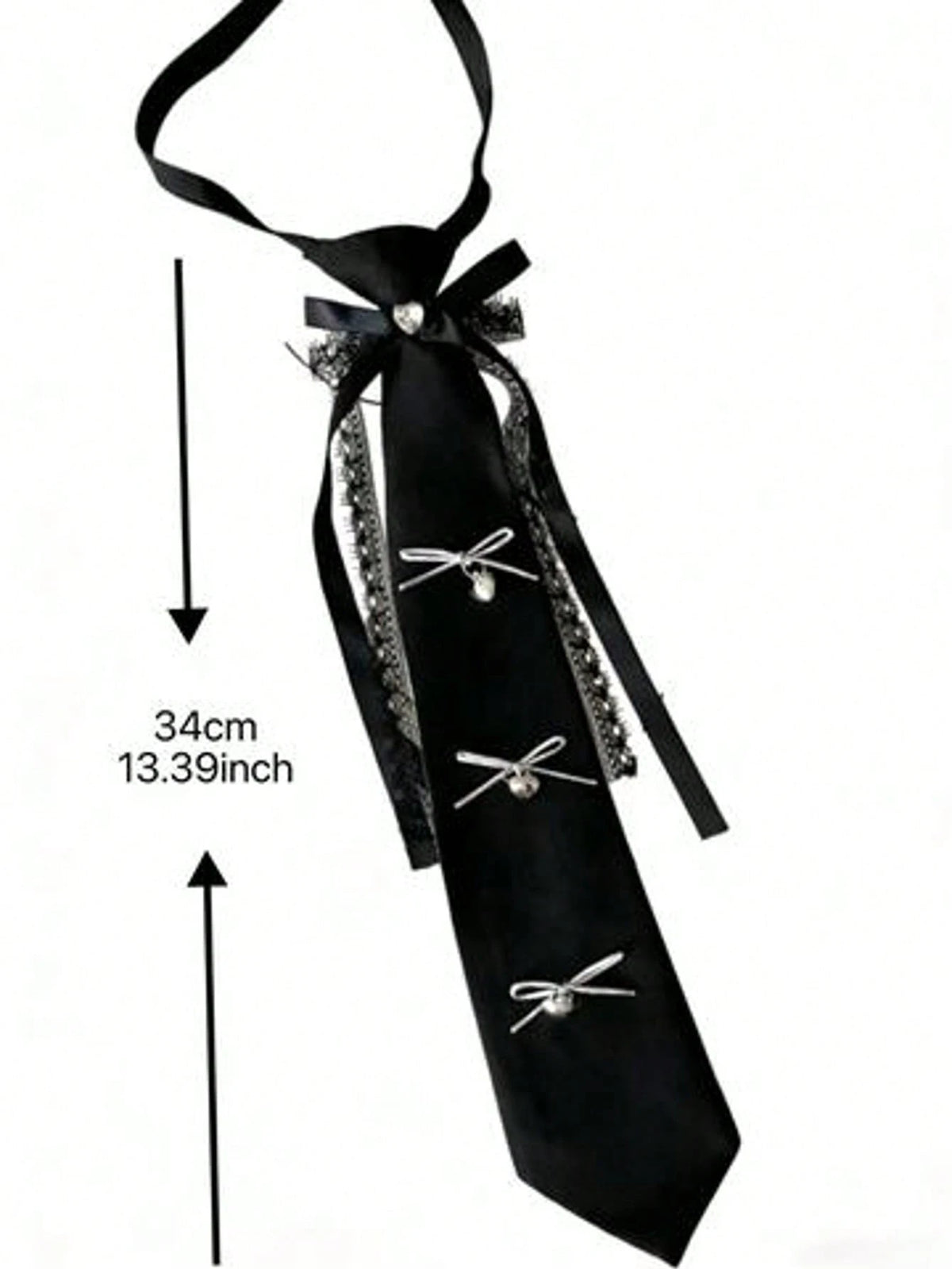 Women's Sexy Lace Small Bow Rhinestone Decorative Shirt Tie