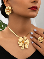 Shein Women's Bohemian Flower Pendant Necklace, Ring & Stud Earring Set >