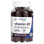 Nutricost, Kids, Vitamin D3, Ages 4+, Mixed Berry, 62.5 mcg (2,500 IU), 120 Gummies +
