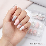 Shein Silver Glitter Press on Nails Medium Square Fake Nails with Rhinestones >