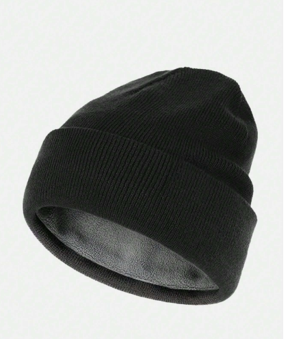 Shein Solid Thermal Lined Thick Knit Beanie Hat, Casual Pullover Cap -.