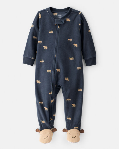 Carter's Baby Boy Moose Loose Fit 2-Way Zip 1-Piece Pajamas - Navy, 18M +