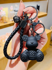Shein 1pc Plaid Sitting Bear Keychain & Black Bag Charm -.