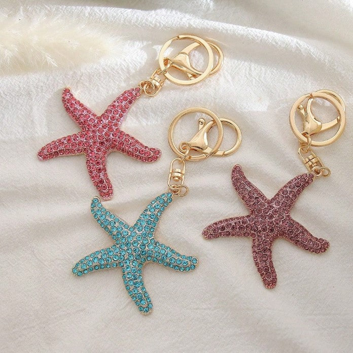 Shein Rhinestone Ocean Starfish Multi-Color Metal Keyring Bag Charm Accessory -.