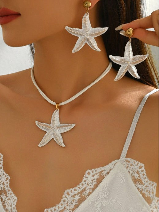 Shein 1 Set Of 3pcs Colorful Starfish Earrings & Necklace Set >