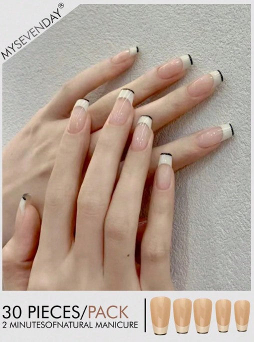 Shein 24pcs Minimalist Black & White Double French Tip Short Square Press-on Nails -.