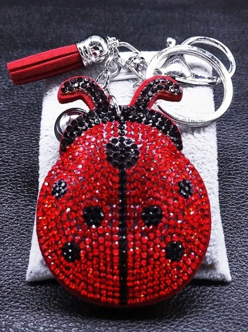 Shein Sparkling Crystal Ladybug Keychain With Red Tassel >