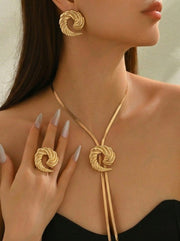 Shein 3pcs Gold Spiral Twist Horn Shaped Jewelry Set Retro Luxury Texture Set >