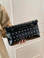 Shein Fashion Solid Color Studded Handbag with Magnetic Closure and Large Capacity -.