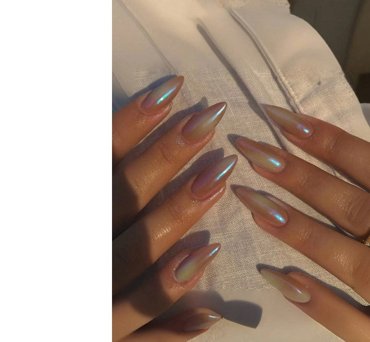 Shein 24pcs Long Stiletto Iridescent Mermaid Effect Press-On Nails Set >