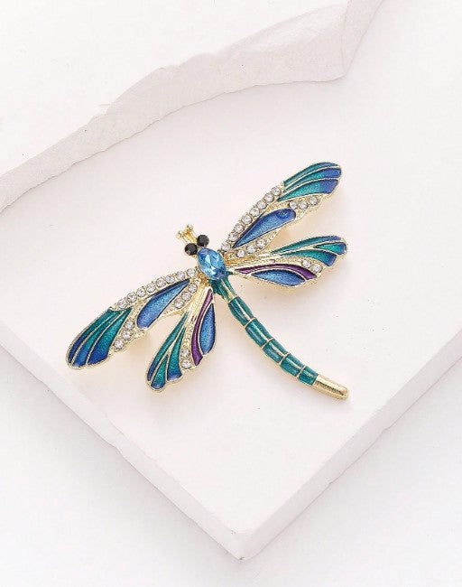 Shein 1/2pcs Insect Crystal Enamel Dragonfly Brooch Vintage>