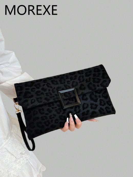 Shein Fashionable Leopard Print Small Square Bag Flap Cover Handbag>