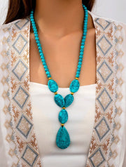 Shein 1pc Bohemian Vintage Faux Turquoise Bead Asymmetric Necklace >
