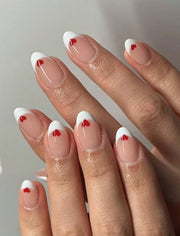 Shein 24pcs Oval Heart-Shaped White French Tip Press-on Nails Set -.