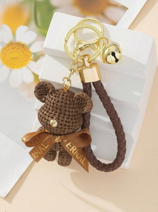 Shein 1pc Brown Creative Bell Bear Keychain >