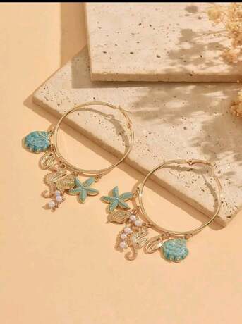 Shein 1 Pair Beach Vacation Ocean Style Large Hoop Earrings >