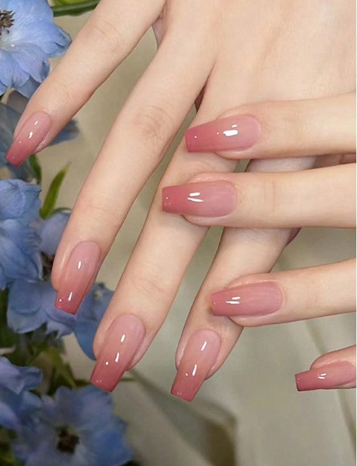 Shein 24pcs Soft Pink Butterfly Press-on Nails - Short Square Glossy Design >