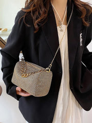 Shein Rhinestone Decor Bucket Bag with Chunky Gold Chain and Drawstring Design -.