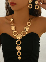 Shein Set Fashionable Creative New Personalized Exaggerated Asymmetrical Geometric Necklace & Earrings>