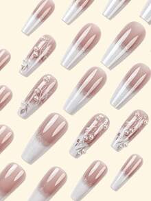 Shein 24pcs Long Coffin-Shaped Reusable Acrylic Fake Nails>