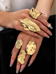 Shein 5pcs Set Abstract Crinkle Gold Metal Personalized Rings >