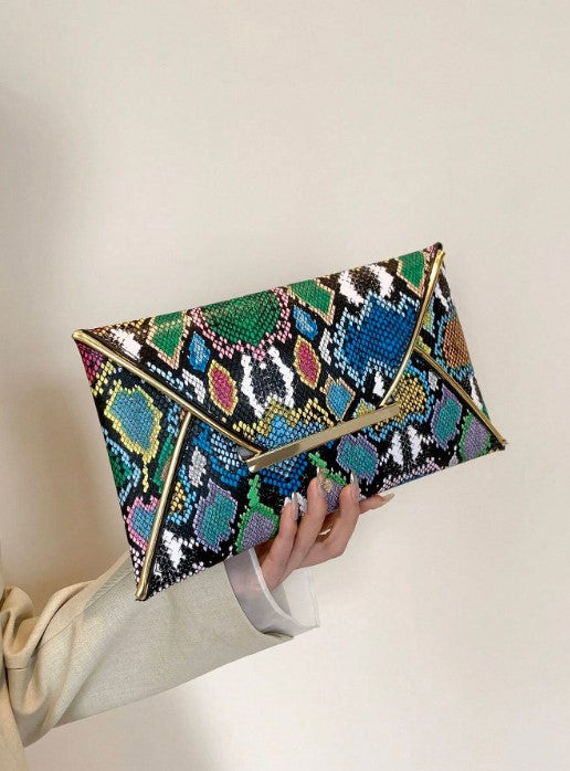 Shein 1pc Colorful PU Leather Floral Print Women's Envelope Clutch Wallet -.