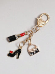 Shein Fashion 1pc High-Heel Shoe, Lipstick & Handbag Multi-Charm Keychain -.