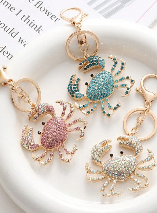 Shein Colorful Rhinestone Metal Crab Shaped Keychain -.
