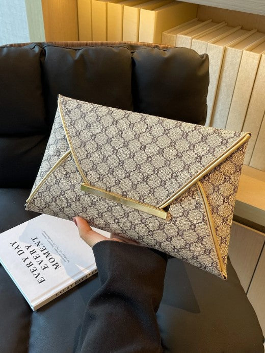 Shein Vintage Floral Print Oversized Envelope Clutch Bag with Gold Geometric Trim -.