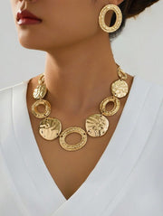 Shein New Fashion Metal Style Earrings And Necklace Jewelry Set>