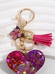 Shein Fashionable Sequin Heart & Butterfly Tassel Keychain Bag Charm -.