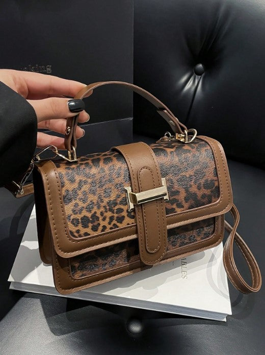 Shein Retro Fashion Leopard Print Small Square Hand Bag -.