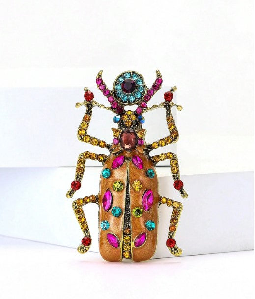 Shein Luxury Crystal Enamel Beetle Brooch Exquisite Insect Pin >