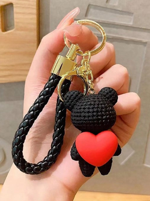 Shein 1pc Women's Creative Black Bear With Heart Shaped Keychain >