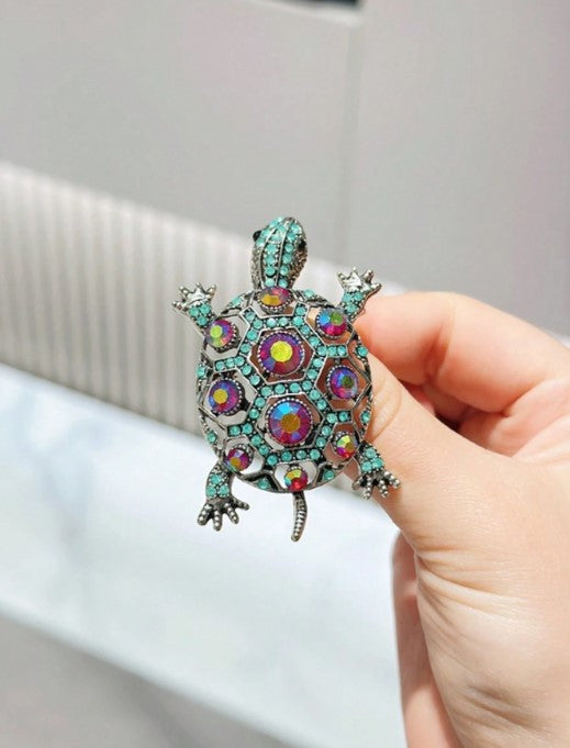 Shein 1pc Fashionable Luxury Rhinestone Turtle Brooch Pin >