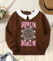 Shein Tween Girl Letter Graphic Contrast Collar Sweatshirt, 10T +