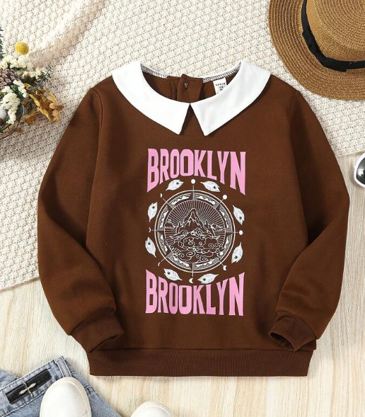 Shein Tween Girl Letter Graphic Contrast Collar Sweatshirt, 10T +